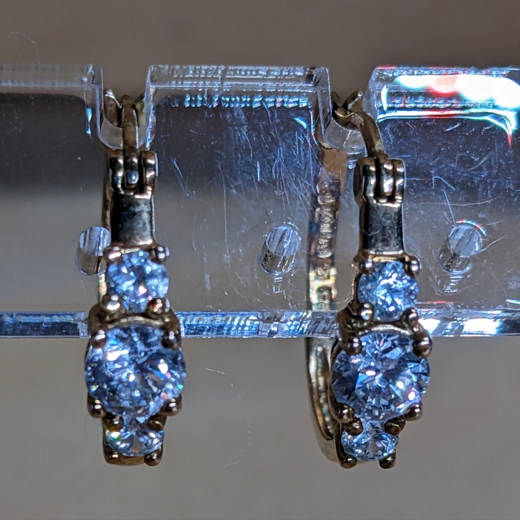 Prime Art & Jewel Gold Vermeil Huggie Hoops With Prong-Set Blue Cz, Stamped 925
